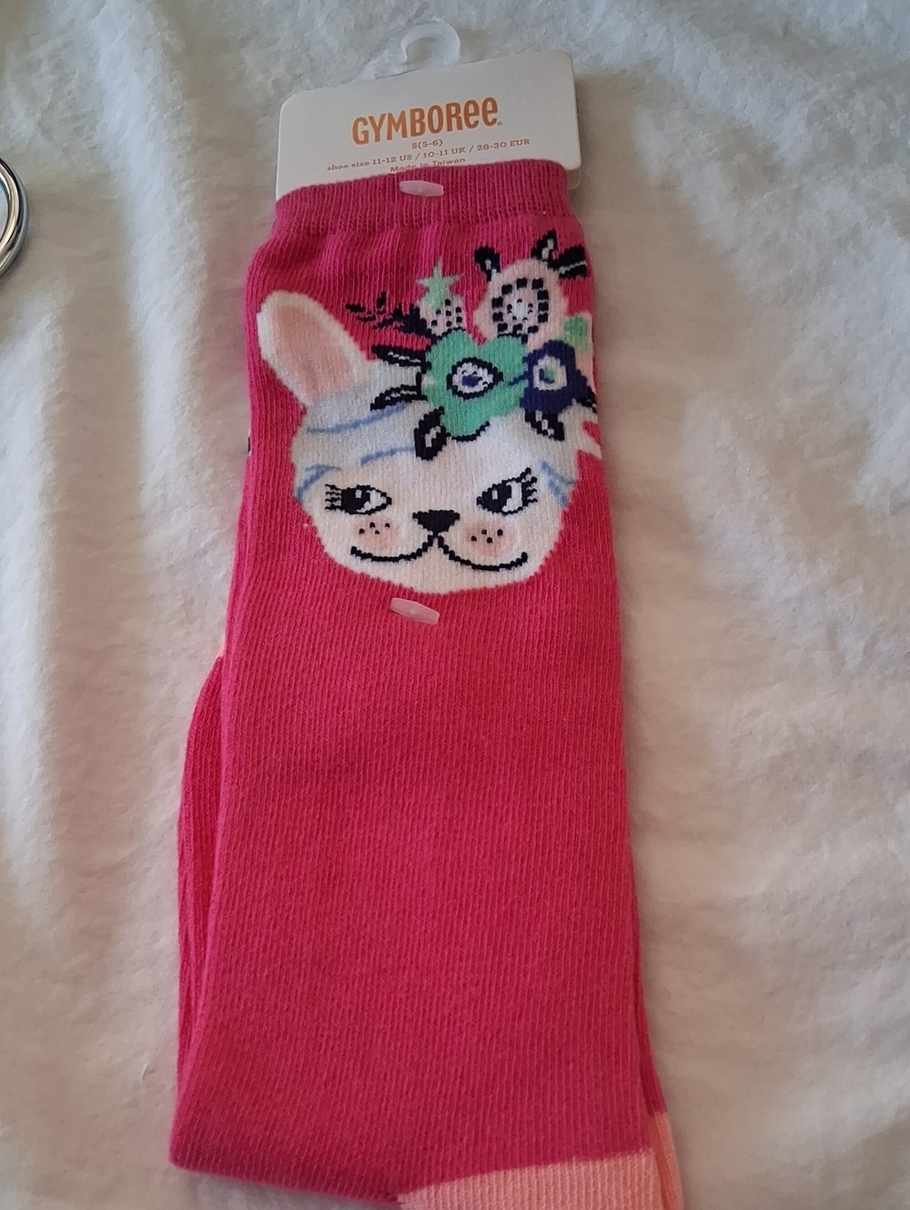 Gymboree Hot Pink Bunny Face Knee-High Socks with Floral Accents